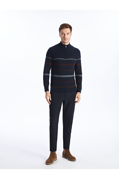 LC Waikiki Férfi csíkos kötöttáru pulóver - állógallér, hosszú ujjú