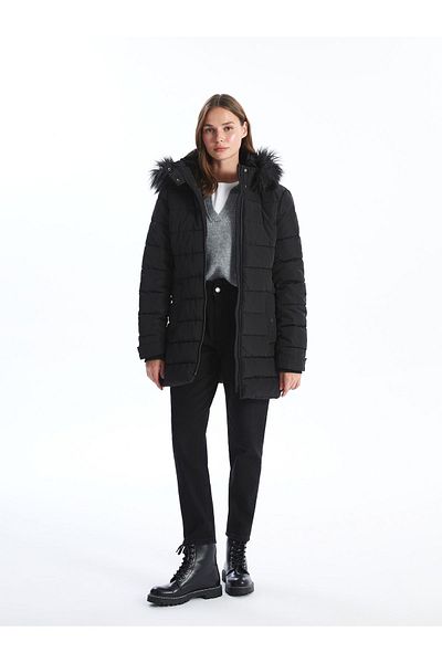LC Waikiki Dámská hladká bunda Puffer - s kapucí