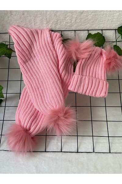 machupıcchu Baby Scarf Beanie Set with Pompom