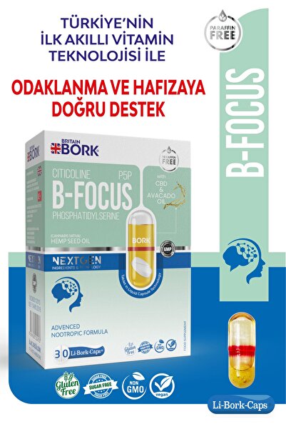 BRITAIN BORK B-FOCUS 30 Likit Kapsül Stikolin İçeren Konsantrasyon ve Dikkat ...