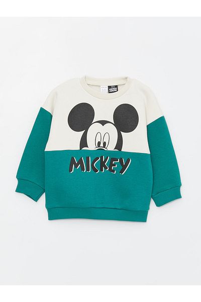 LC Waikiki Crew nyakú, hosszú ujjú Mickey Mouse nyomott babafiús pulóver és melegítőnadrág szett 2 darabból