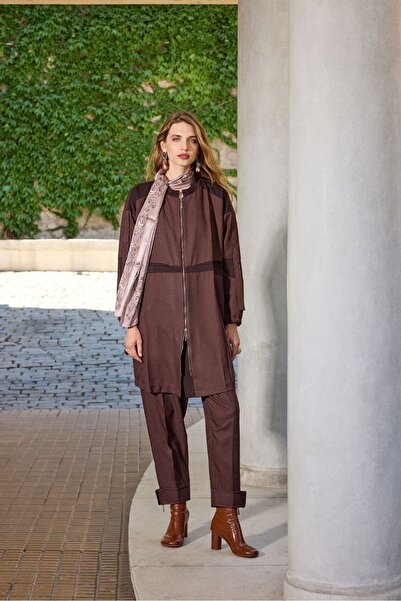 MissWhence Mevsimlik Fermuarlı Gömlek Kap Kahve 36407