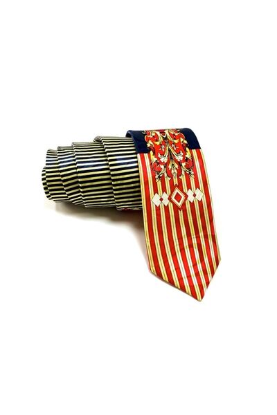 VENCHY ربطة عنق حمراء صفراء سوداء بنمط عزر 6701-2k