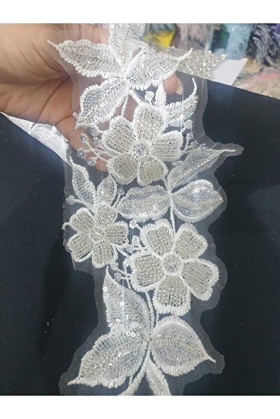 ESRA ŞELEM 2 Pcs White Bead Embroidered Lace Embroidery Guipure Applique Decorative Ribbon Accessory Hobby