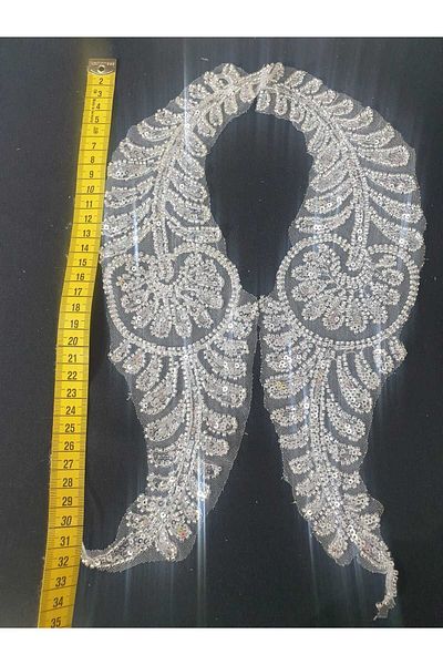 ESRA ŞELEM White Bead Embroidered Lace Applique Decorative Guipure 2 Pieces Embroidered Guipure