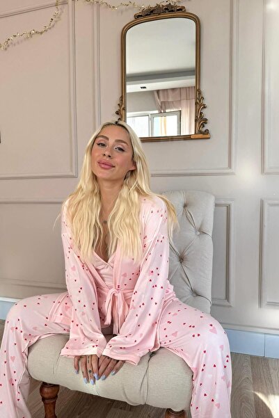 Pijamaevi Thermal hálóruha és pongyola szett - rózsaszín szívmintás