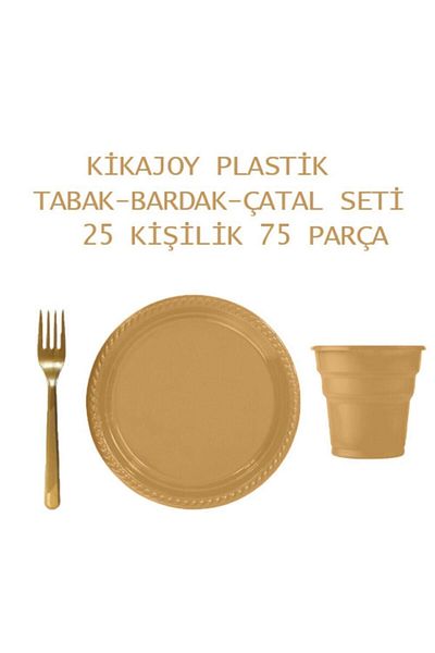 Roll-Up Kikajoy Plastic Luxury Gold 25-Piece Plate-Glass-Fork Set