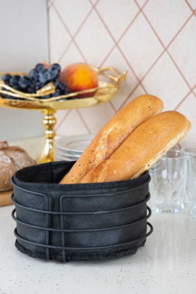 MultiStore Luxury Black Stainless Round Bread Basket - Multi-Purpose, Black Fabric