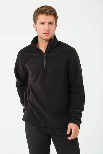 vawensea Men's Half Zipper Stand Collar Non Pilling Fleece Black