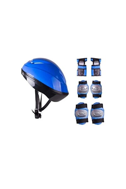 JOYFUL CHİLD MAVİ KASK Bisiklet Kaykay Paten Çocuk Kaskı Ve 6 Parça Dizlik Di...