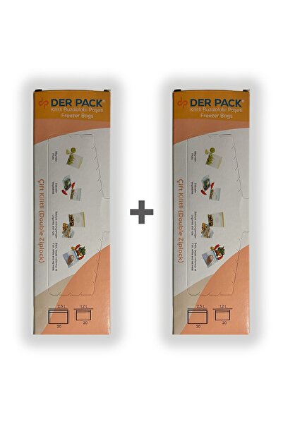 DER PACK 40 كيس ثلاجة بقفل مزدوج - 20x1.2 لتر و 20x2.5 لتر (2x قطعة)