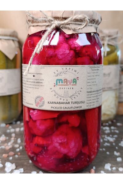 maya sosluca Doğal Fermente Sirkeli ,Karnabahar Turşusu 1 lt. Cam Kavanoz