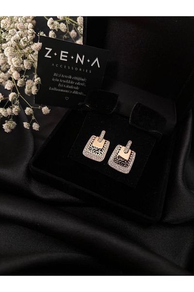 ZENA ACCESSORİES Vintage Square Rose Steel Earrings