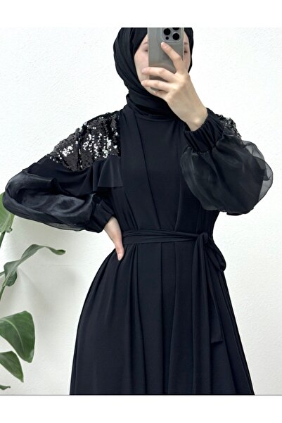 HİJABAYA Τούλι Διπλή Παγιέτα Abaya