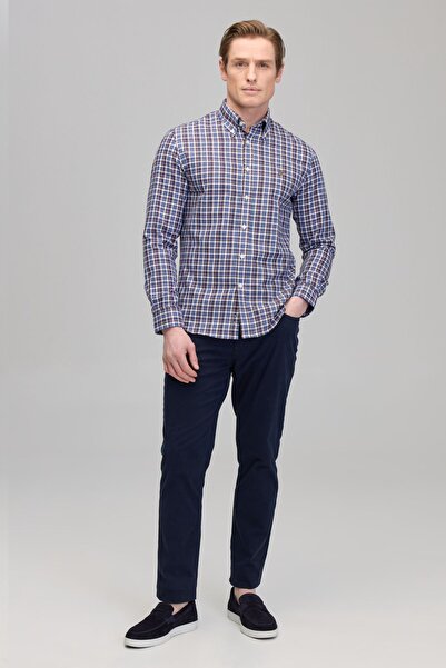 BROOKS BROTHERS Ανδρικό καφέ-μπλε ανδρικό μακρυμάνικο πουκάμισο με καρό σχέδιο