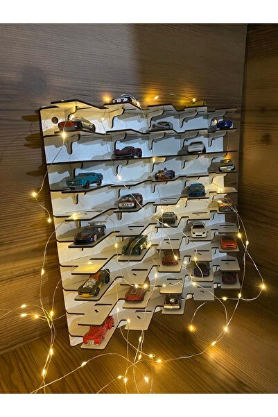 ReFason Desing Ahşap Araba Rafı 50'li Beyaz Renk (Hotwheels ve Matcbox Arabal...