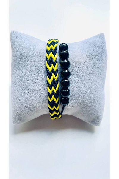 GALATA GIFT Yellow Lacquer Fan Bracelet, Double, Macrame Braided and Beaded Fan Bracelet Lantern