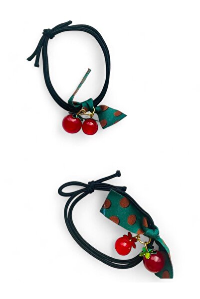 GALATA GIFT Black Leaf Detailed Double Cherry Hair Clip - Tie-Up Clip, Two Pieces Cherry Hair Clip 2