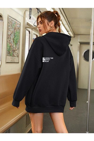 Altamira Hanorac oversize cu glugă unisex cu imprimeu cu efect negru