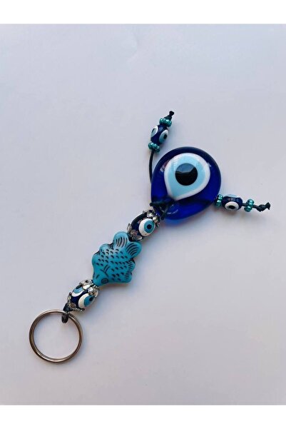 GALATA GIFT عين الشر مطرز، شكل السمكة، سلسلة مفاتيح مكرامية مطرزة