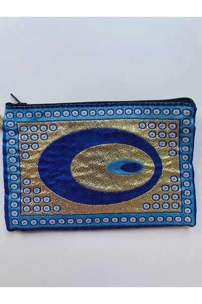 GALATA GIFT Γυναικείο πορτοφόλι με το κακό μάτι, μεσαίου μεγέθους κομψό με φερμουάρ, γραμμωμένο πορτοφόλι