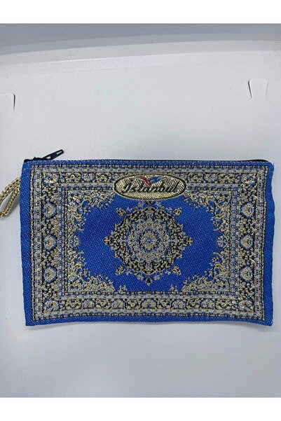 GALATA GIFT Традиційний візерунок, синій, бежевий колір, золота блискуча блискавка, жіночий гаманець, 16x10 см