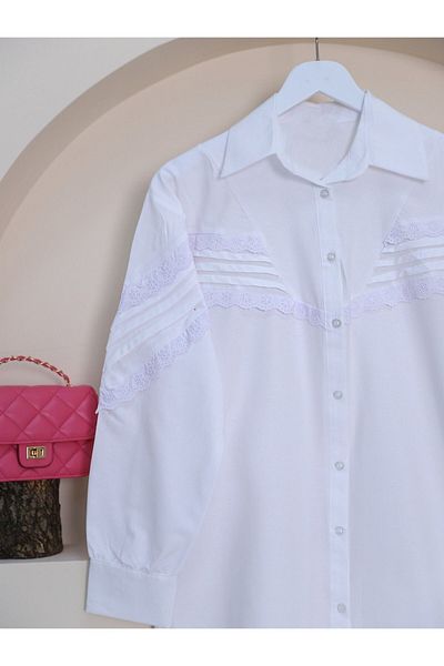 HİJABAYA Shoulder and Front Scalloped Neck Buttoned Shirt