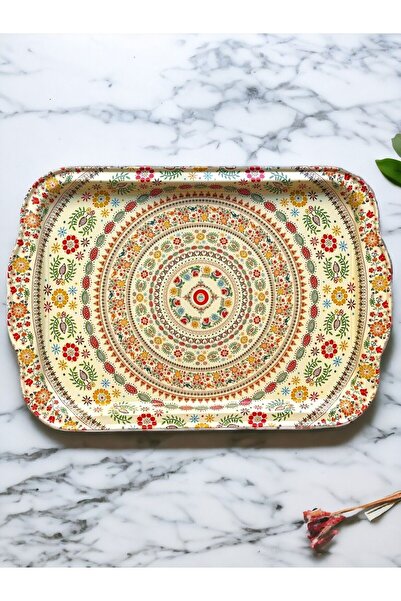 GALATA GIFT Metal Tea and Coffee Tray - Rug Patterned, Stylish Presentation, 32*22cm, Anti-Scratch and Anti-Tarnish