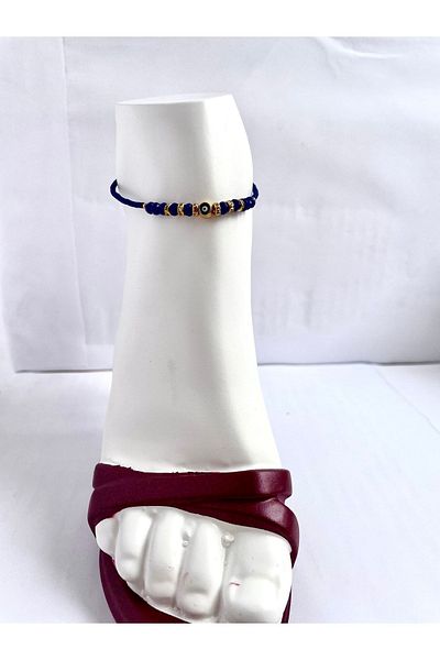 NiceandBonita Dark Blue Beaded, Evil Eye Bead Detailed, Stylish Anklet
