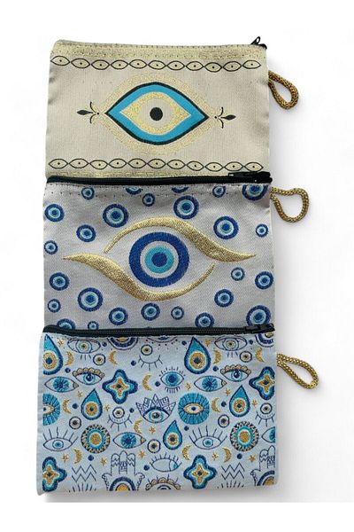 GALATA GIFT Γυναικείο πορτοφόλι μεσαίου μεγέθους - 3 τεμάχια, κομψό φερμουάρ, φόδρα, σχέδιο κιλίμ, τσαντάκι με λαβή 15x10