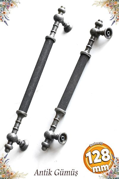 Badem10 Lemn de molid antic argintiu antic metal 128 mm mobilier bucătărie sertar dulap dulap mâner mâner