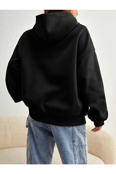 Altamira Unisex Black Malibu Printed Hooded Oversize Sweatshirt