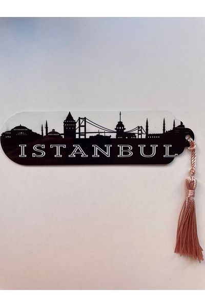 GALATA GIFT Σιλουέτα Κωνσταντινούπολης, Ασπρόμαυρο, Γραφή Κωνσταντινούπολης, Φούντα σελιδοδείκτης