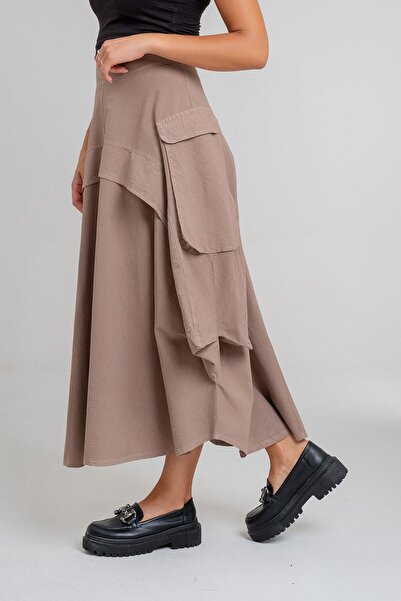 Bold & Young Cotton Women's Skirt - with Cargo Pockets, Mouldings and Hidden Zipper