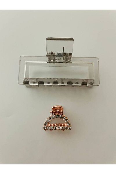 GALATA GIFT Set de catarame cu zăvor din piatră transparentă și metalică, set asortat de două, zăvor transparent 6 cm, cu pietre 2 cm