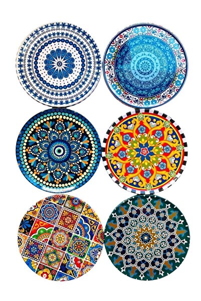 GALATA GIFT قاعدة أكواب منقوشة مقاس 9 سم - 6 قطع قاعدة من الفلين