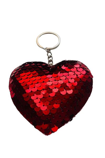GALATA GIFT 13 cm Heart Sequin Keychain and Bag Ornament - Accessory with Wool Inside