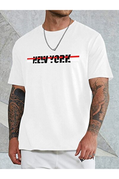 Altamira Unisex Λευκό New York εμπριμέ μπλουζάκι μεγάλου μεγέθους