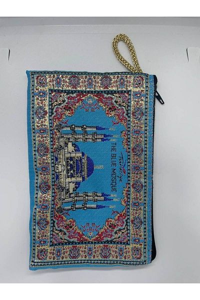 GALATA GIFT Portofel de damă cu model tradițional, icoane din Istanbul imprimate aurit, cu fermoar, 16x10cm