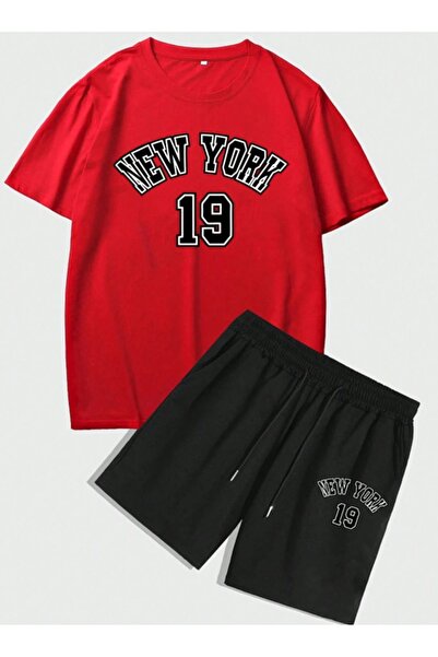 Altamira Men's Red New York 19 Printed Shorts T-shirt Set