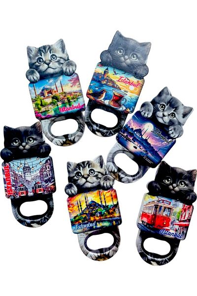 GALATA GIFT Istanbul and Cat Themed Bottle Opener Magnet - 10 Cm, One Piece