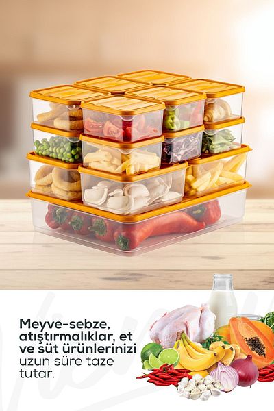 Vienev 17-Piece Orange Microwavable Refrigerator Organizer - Freeze Storage Container