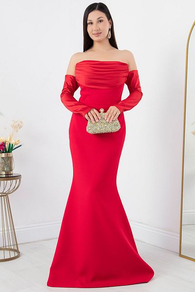 PULLIMM Rochie fără bretele din satin cu mâneci lungi - ECR5361