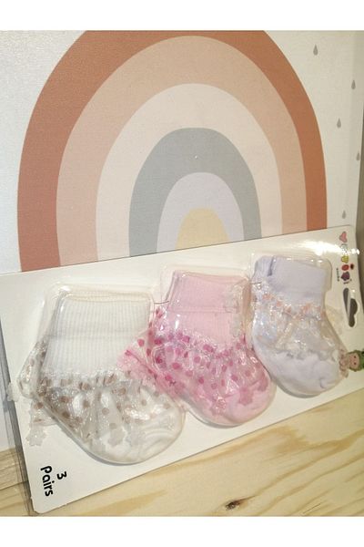 YETİŞ Polka Dot Tulle Newborn Curled Socks - Set of 3