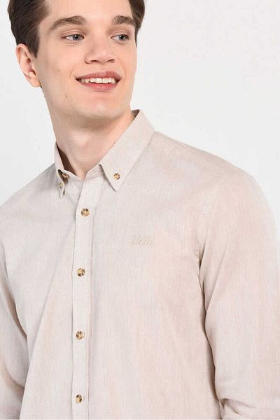 UCLA Cămașă standard pentru bărbați cu broderie din in bej JACQUEZ
