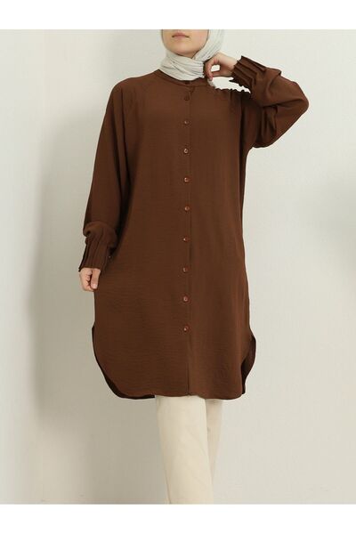 HİJABAYA Draped Sleeve and Oval Cut Stand Collar Tunic