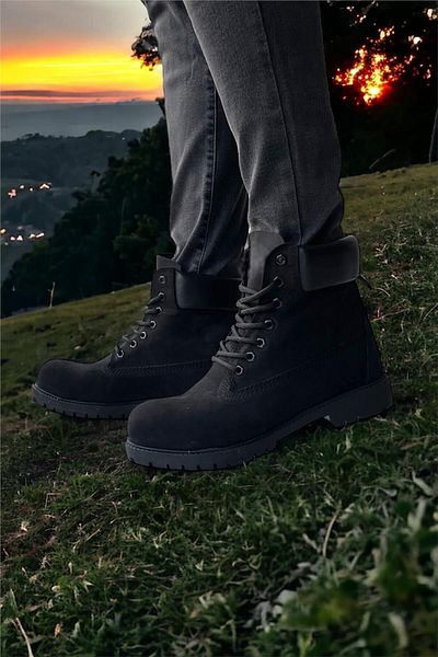 Liger Ανδρικές μπότες Nubuck από γνήσιο δέρμα ΜΑΥΡΟ