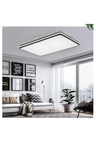CATLUZ Siyah Dikdörtgen Kumandalı Dimli 3 Işık Renkli 88x62cm Led Tavan Lamba...