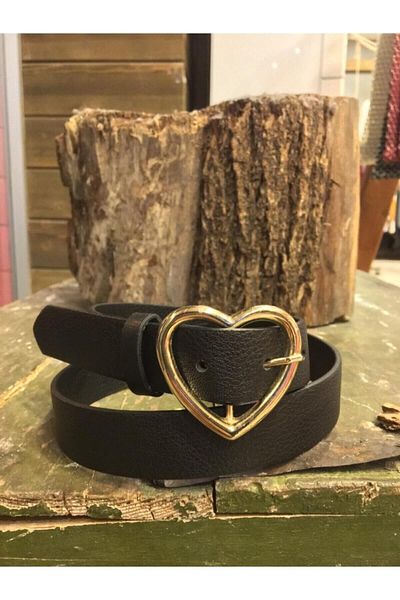 Kemerix Women's Black Heart Buckle Belt