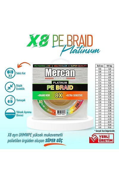 Mercan Pe Braid Platinum X8 Multicolour Rope 150m Spool Line